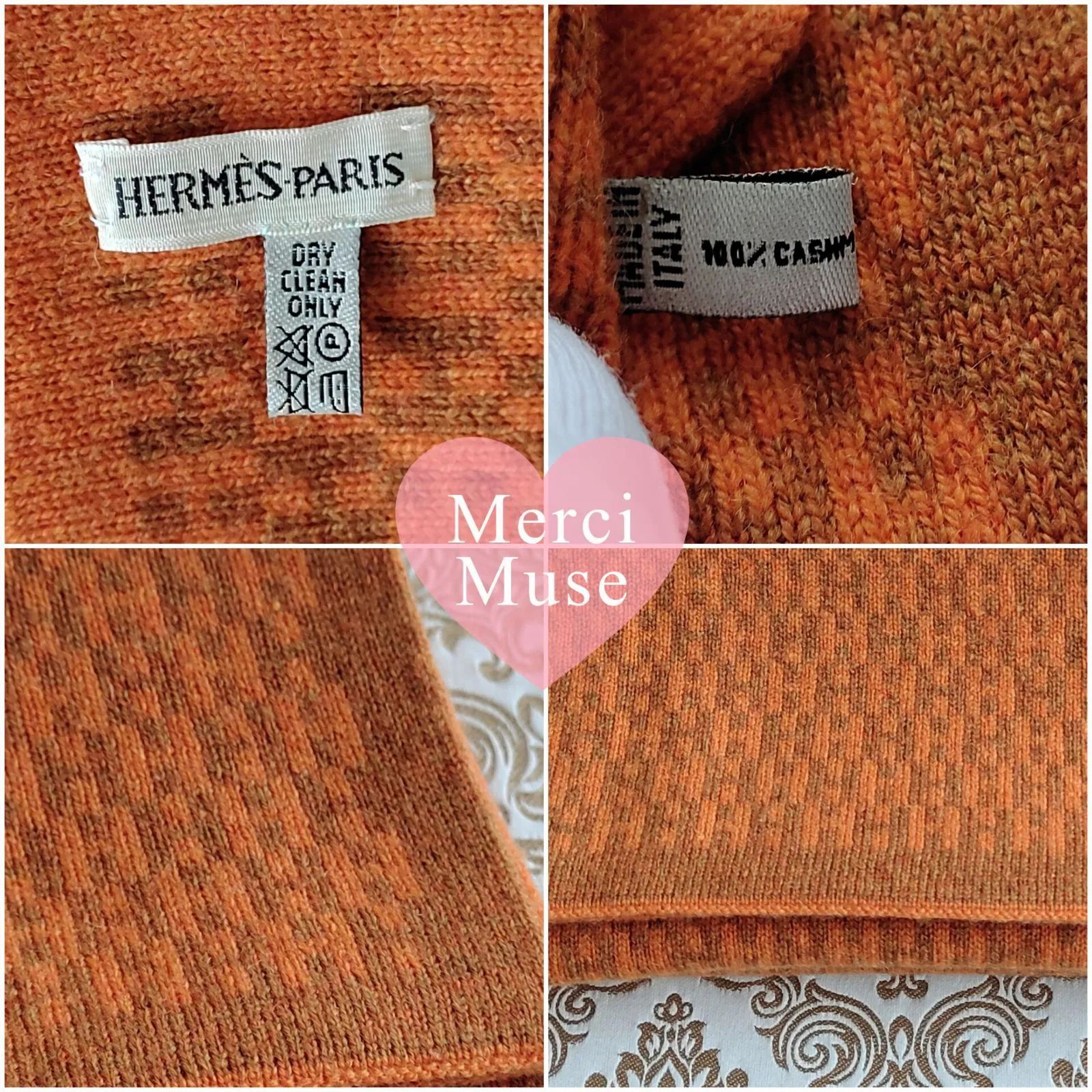 ❤お得なお品❤クリーニング済 H柄 カシミヤマフラー オレンジx