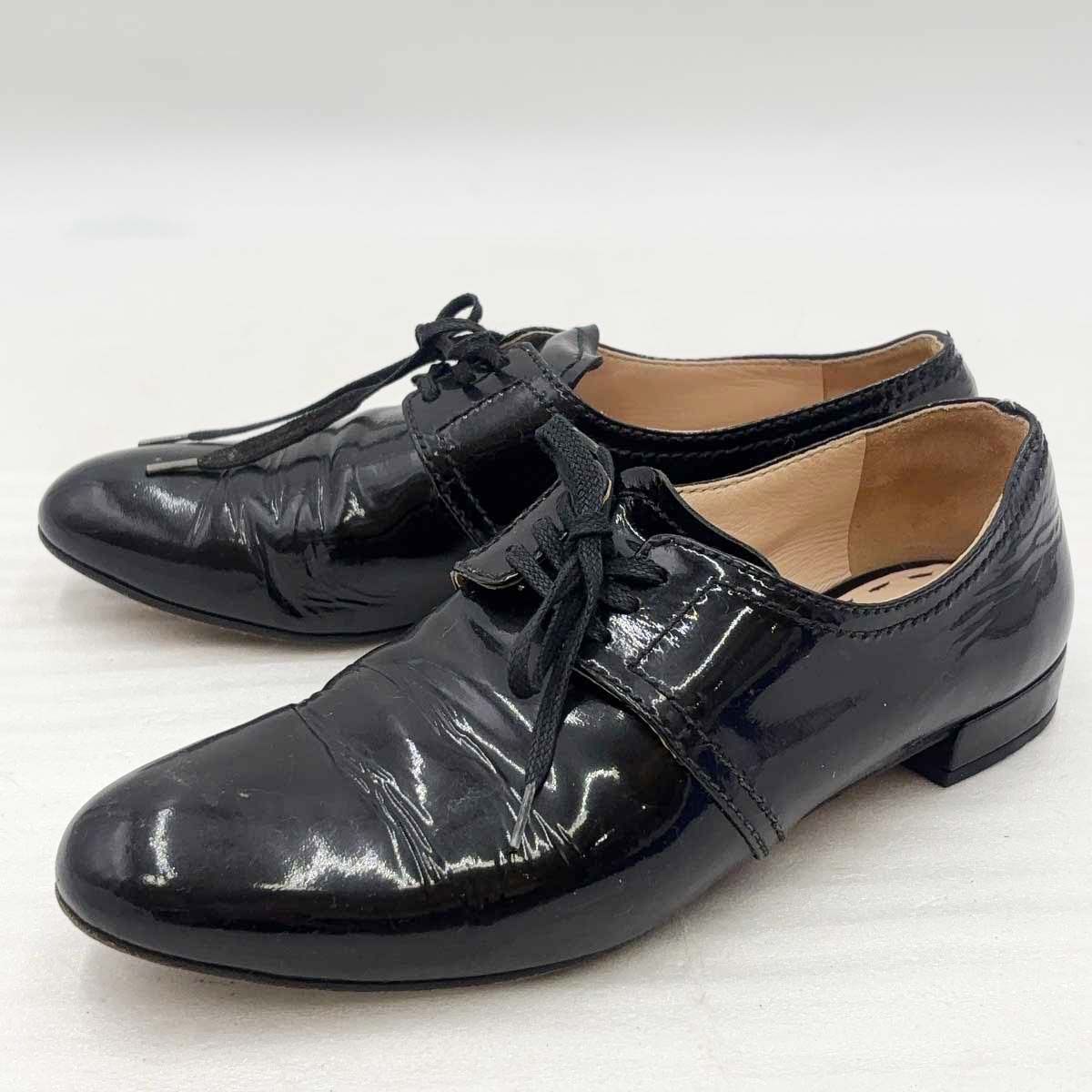 プラダ エナメル レースアップ ダービーシューズ サイズ36 (22.5cm