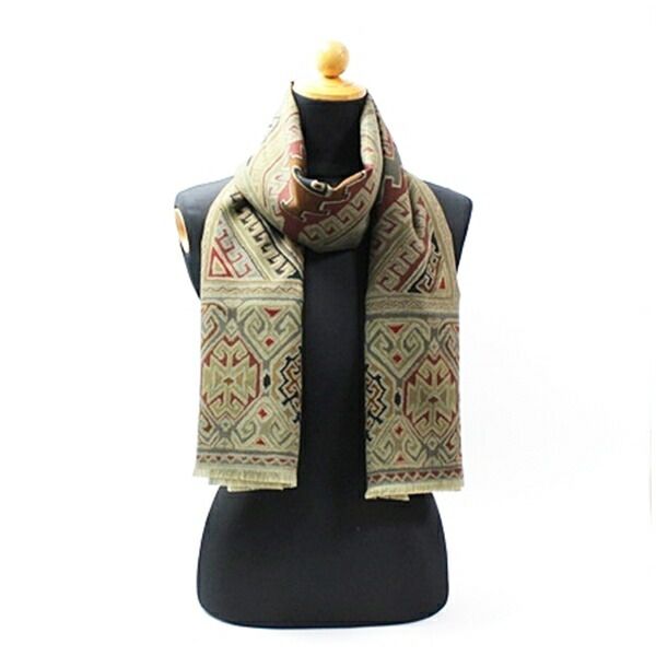 エトロ 販売 ウール・シルク 大判 長方形ストール カーキ エンジ ABランク