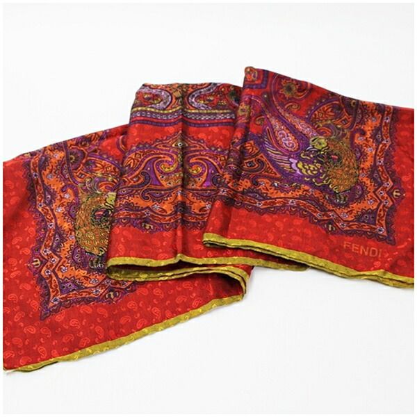 フェンディ シルク スカーフ レッド パープル ペイズリー 中古 Aランク