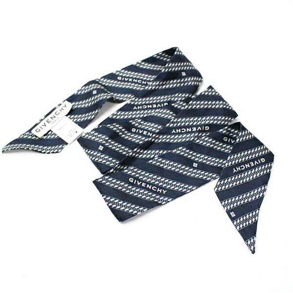 ジバンシィ シルク スカーフ ポニーテールスカーフ ネイビー ホワイト