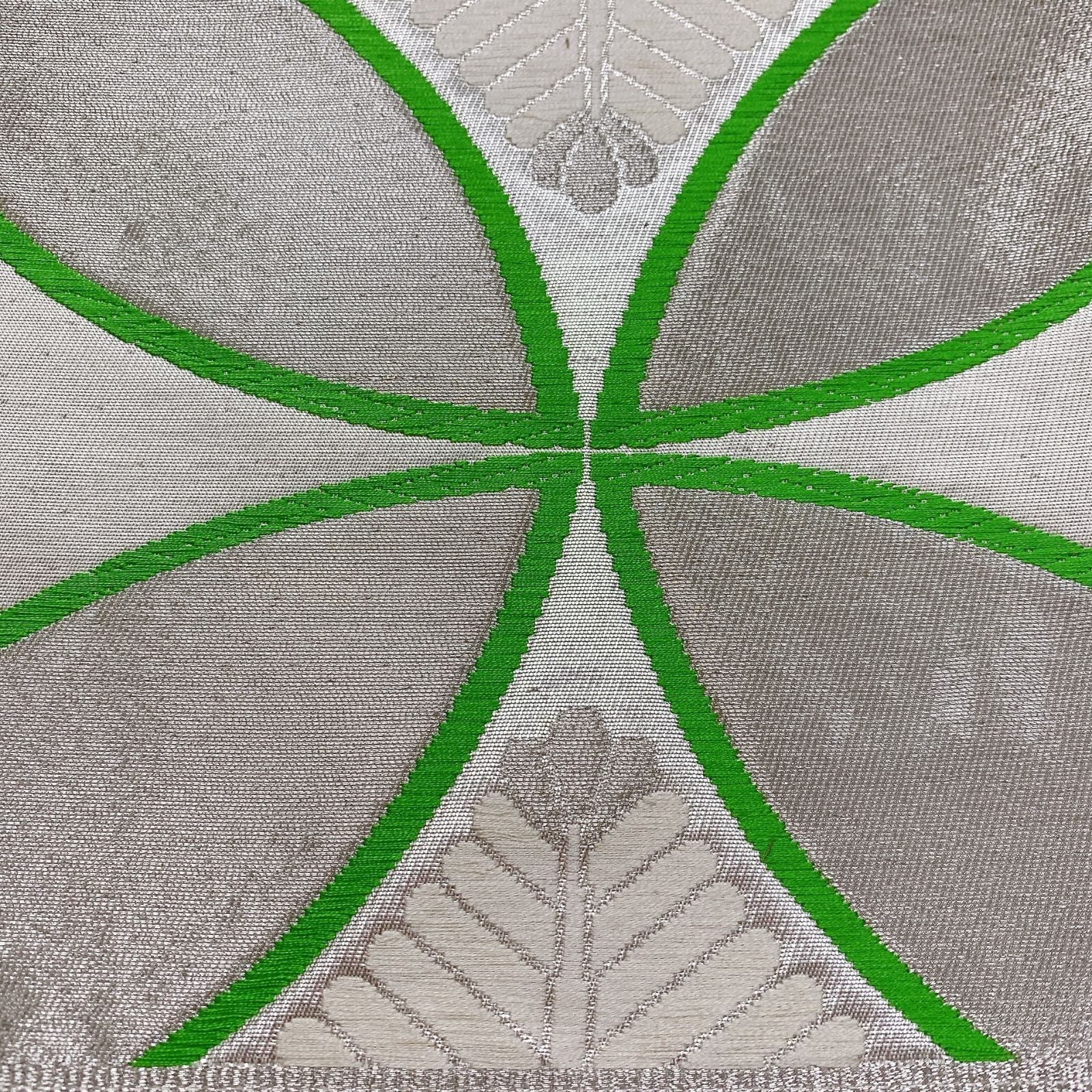 6047］袋帯 花菱七宝文様 金銀彩 六通 正絹 着物 フォーマル シルバー