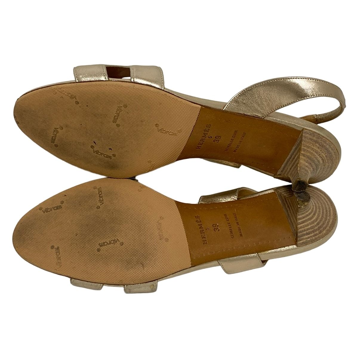 レア！Hermes　エルメス　ミュール　サンダル　レザー　ゴールド HERMES(エルメス) サンダル 39 レディース - ゴールド アウトソール張