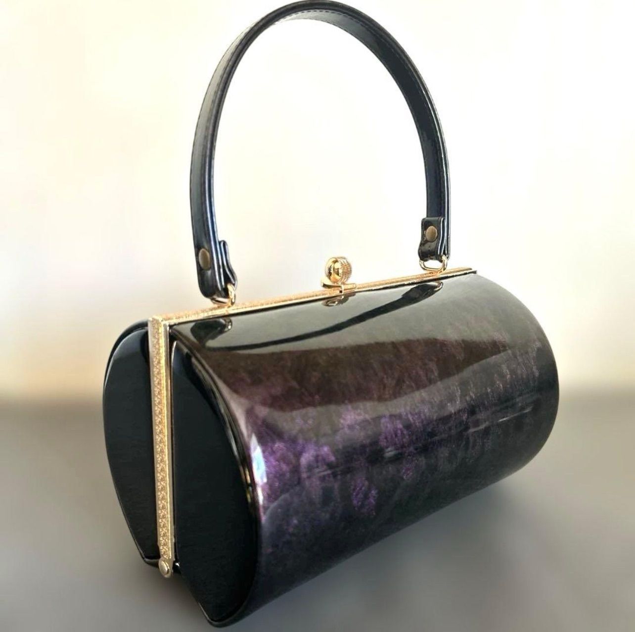 パール塗装エナメル厚底草履バッグセット パープル シルバー ブラック