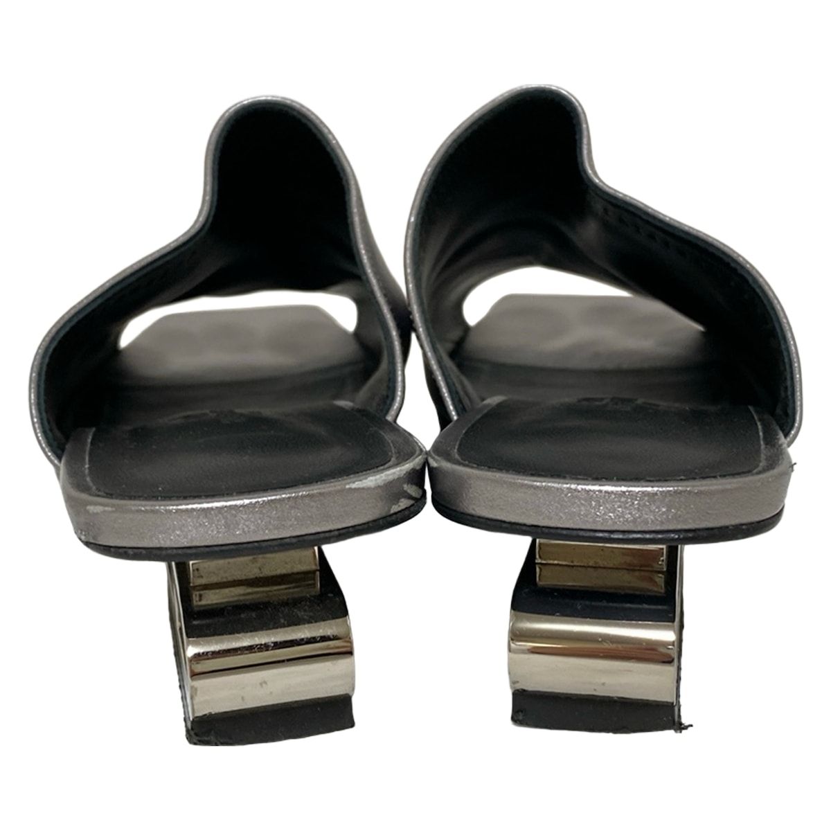 極美品 エルメス ミュール シルバー金具 ブラック レザー HERMES(エルメス) ミュール 38 レディース - シルバー シルバー金具