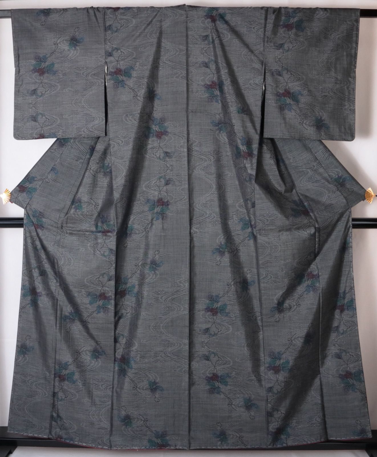 超 市 大島紬 有色泥流水に花 未着用