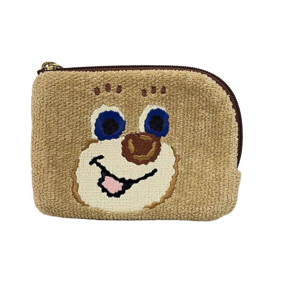 FEILER フェイラー コインケース - ブラウン×アイボリー×マルチ 刺繍 L字ファスナー クマ LOVERARY