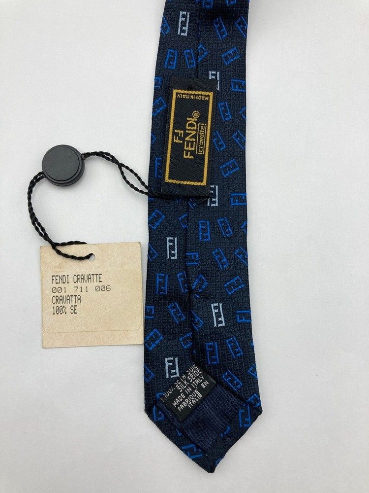 FENDI フェンディ ズッカ柄 ネクタイ シルク100％ ダークネイビー 中古