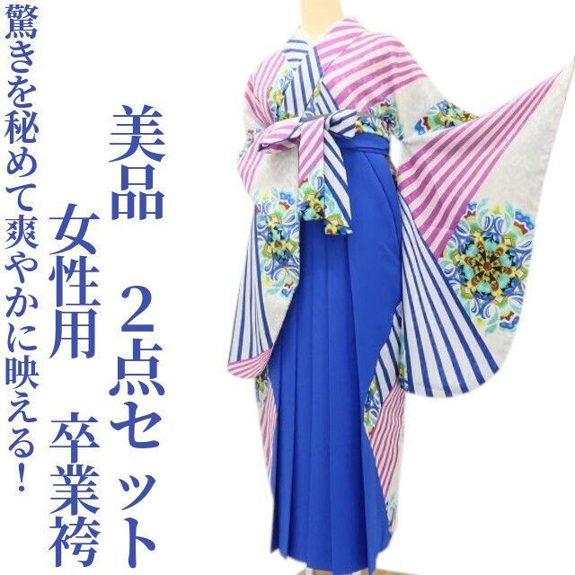 ✾まめ藤✾ 女性用 驚きを秘めて爽やかに映える 卒業袴２点セット D-66