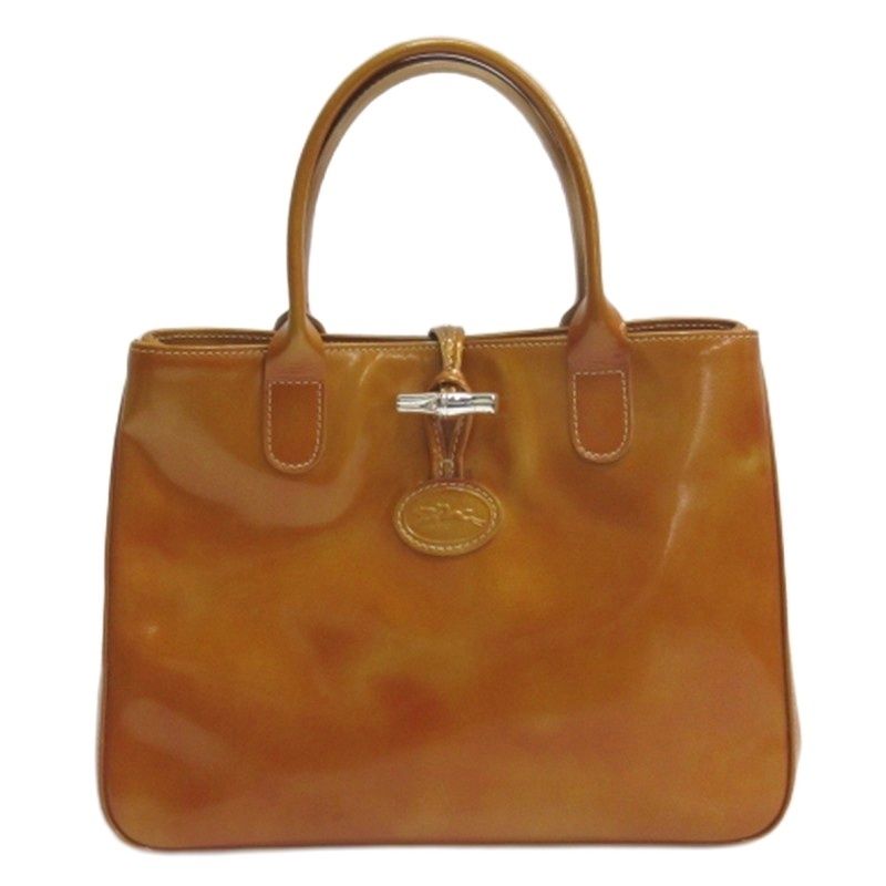 ロンシャン LONGCHAMP ロゾ エナメル トート バッグ ハンド オレンジ