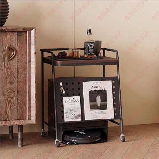 ロボット掃除機用スタンドキャビネット ャスター付き バスルーム用小型サイドテーブル 省スペース 収納ベッドサイドテーブル