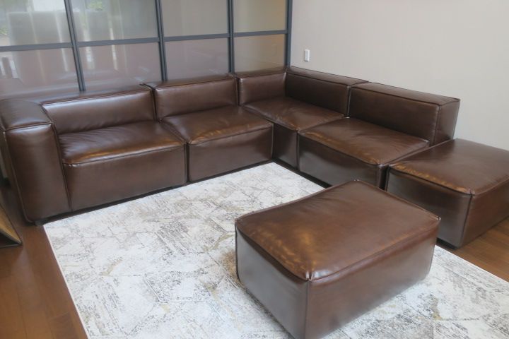造作 L型 ソファー オットマン付き レザー
