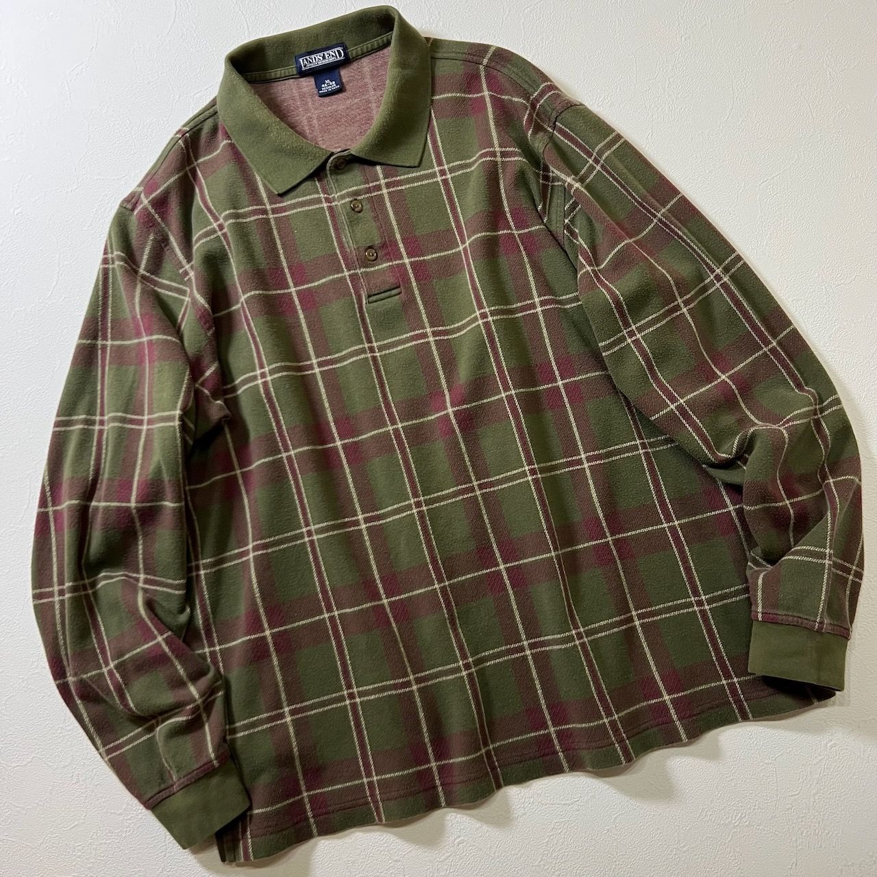 90 00 s Peru LANDS END チェック ポロシャツ ランズエンド カーキ XL 古着