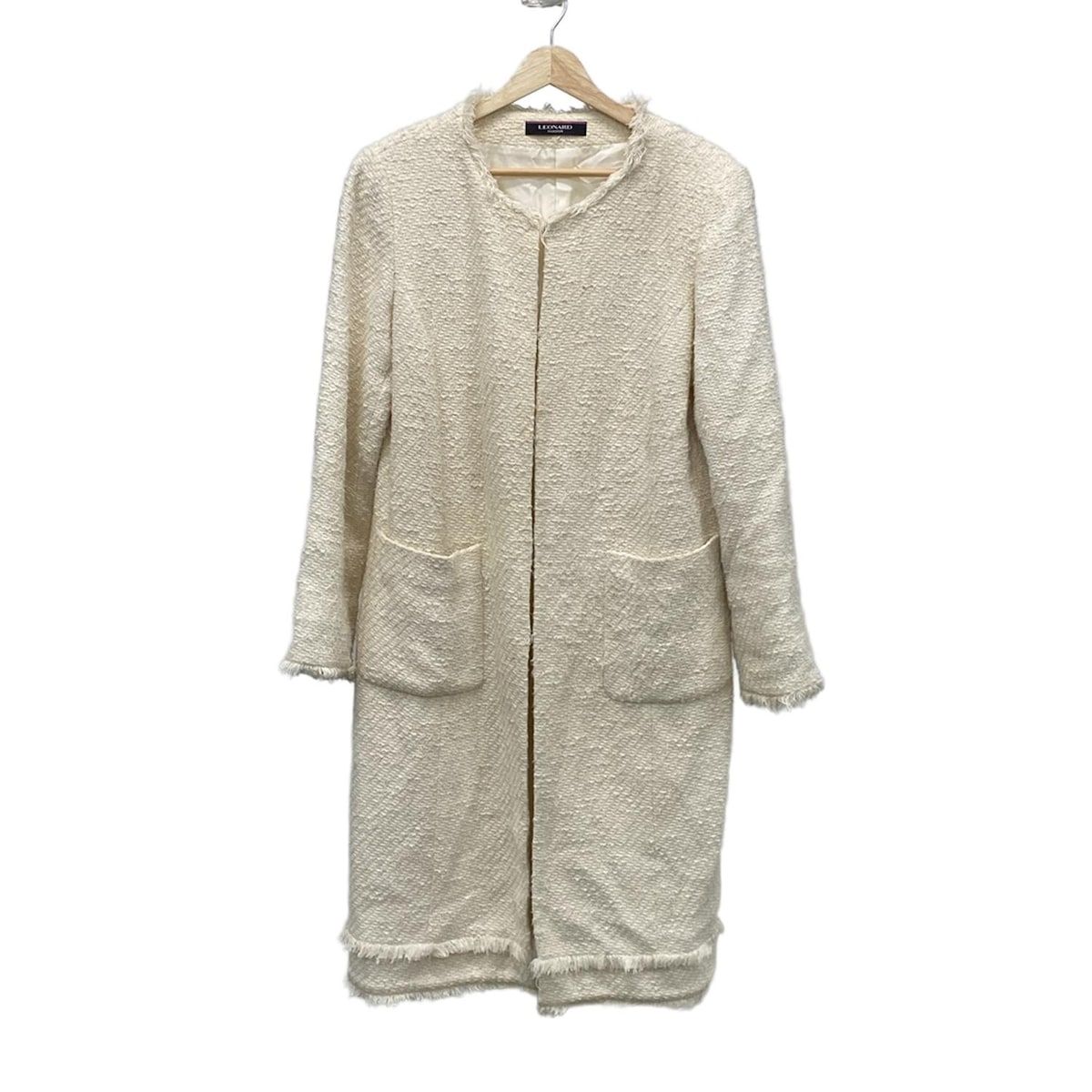 再値下げ★レオナール★LEONARD★ツイードロングコート　36 未使用！ LEONARD(レオナール) コート サイズ42 L レディース - 白 長袖