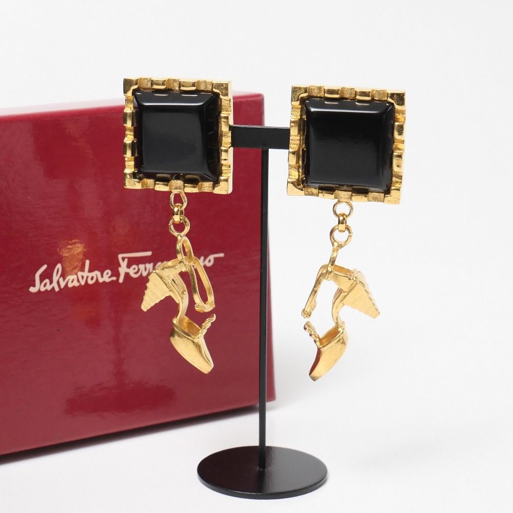 Salvatore Ferragamo サルヴァトーレフェラガモ イヤリング ヒールモチーフ スクエア ドロップイヤリング ブランド古着 RA 6667