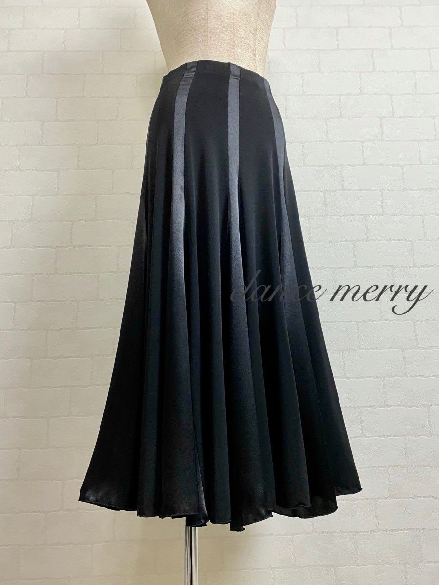 MERRY 社交ダンス サテン スカート 黒 レッスン パーティ ステージ 1169