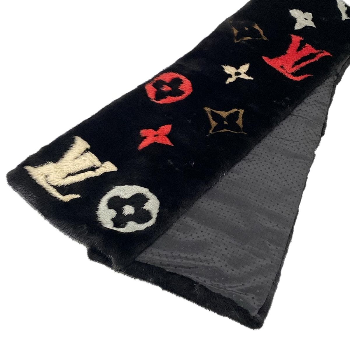  LOUIS VUITTON ルイヴィトン マフラー エシャルプ ミンクグラム M 70817 黒 レッド マルチ ミンク マフラー 小物