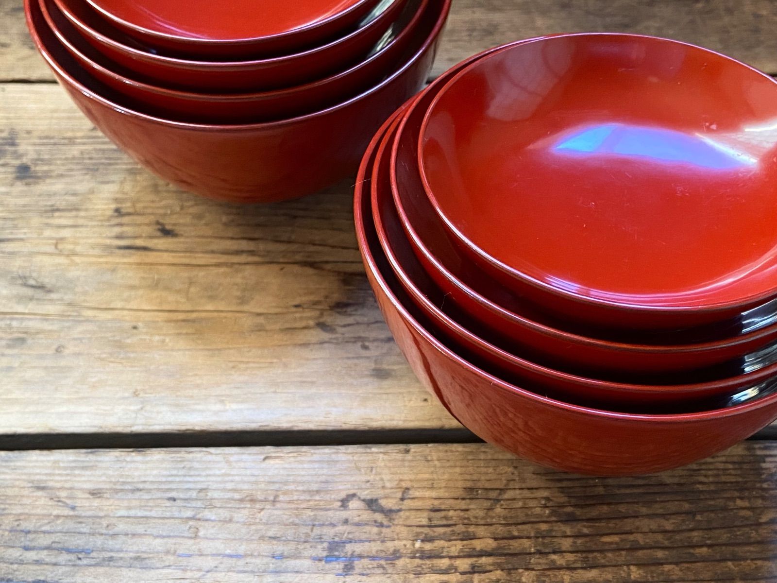 能登蔵出し 輪島塗 朱漆 入れ子椀 2客セット/朱塗 漆器椀 四つ椀