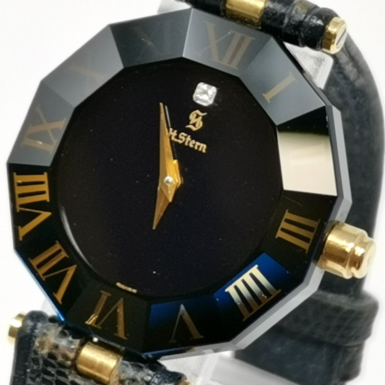 H.Stern ダイアモンド1 P ブラック ゴールド 電池ないため動作未 腕時計 管理番号