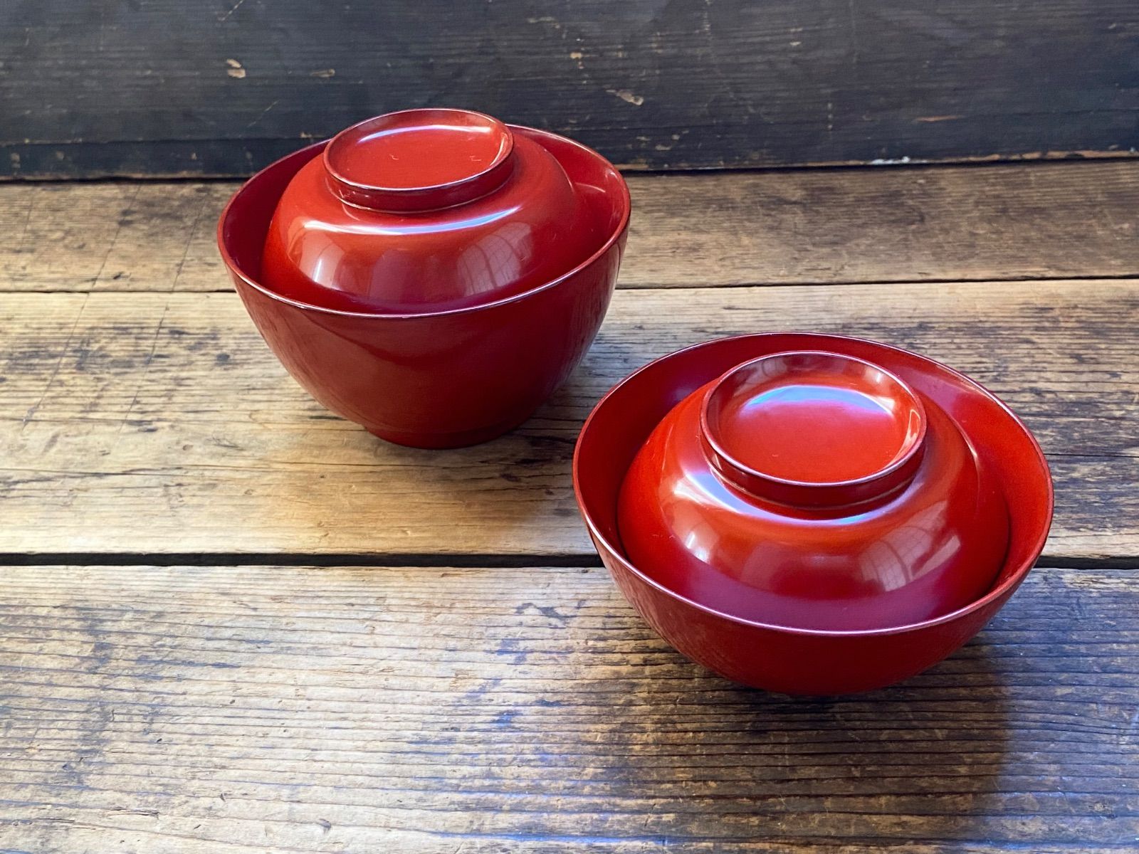 能登蔵出し 輪島塗 朱漆 入れ子椀 2客セット/朱塗 漆器椀 四つ椀