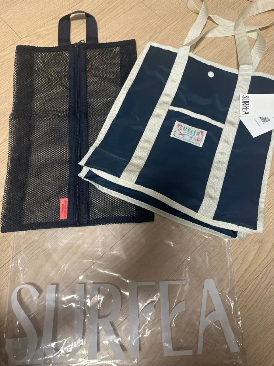 SURFEA バッグ ネイビー ブラック メッシュ ポーチ セット