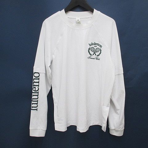 ルルレモン lululemon テニスウェア 長袖 Tシャツ ロンT レイヤード調 6 白系 ホワイト ロゴ 文字 プリント
