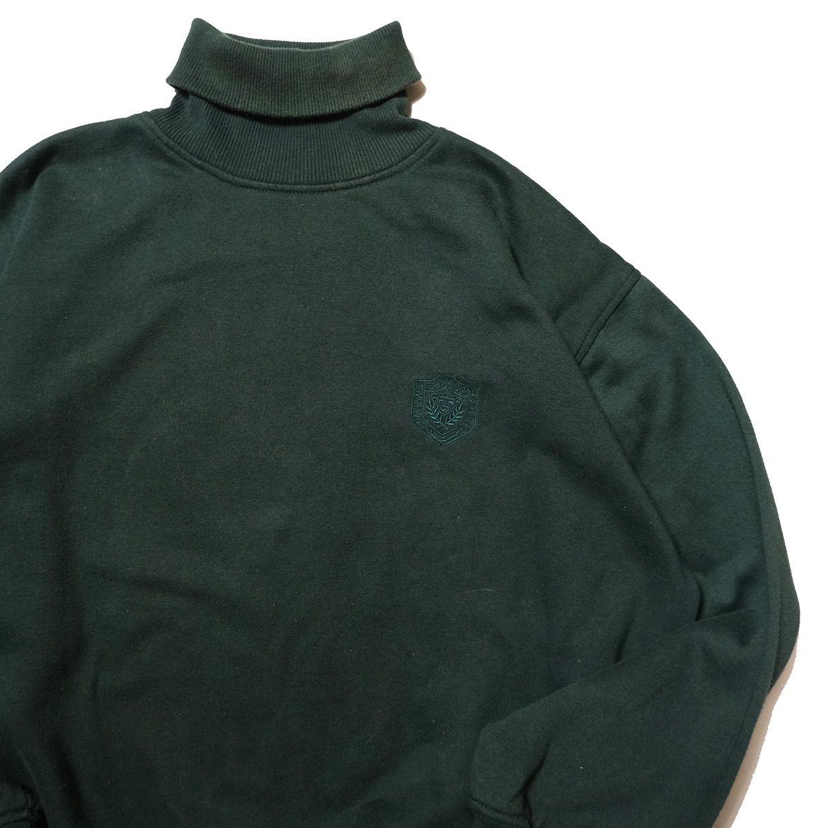90 s ギャップ GAP コットン 刺繍入り タートルネック スエット L 緑 ソリッド 無地 スウェット 90年代 旧タグ デかタグ アメリカ古着 ビンテージ ヴィンテージ