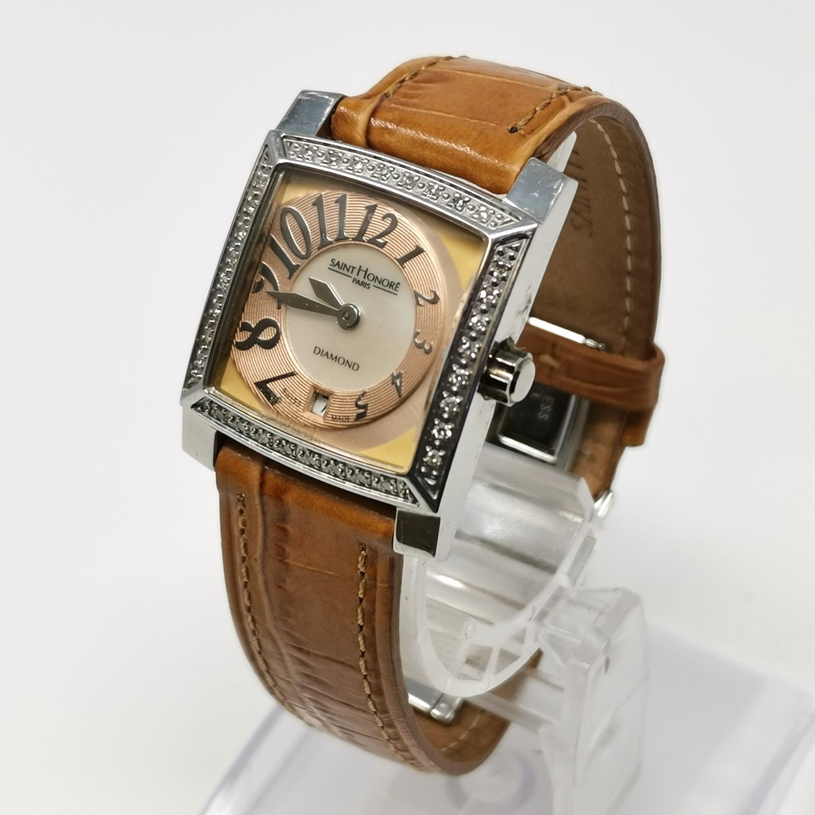 サントノーレ SAINT HONORE 腕時計 クォーツ シルバー ブラウン スクエア レディース 管理番号