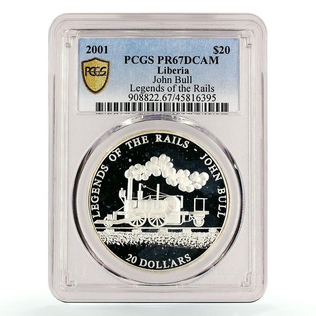 リベリア 20ドル 鉄道列車 ジョン・ブル 機関車 PR67 PCGS 銀貨 2001年