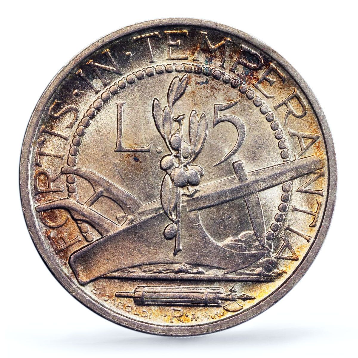 サンマリノ 5リラ 共和国貨幣 リバティヘッド KM-9 MS64 PCGS 銀貨