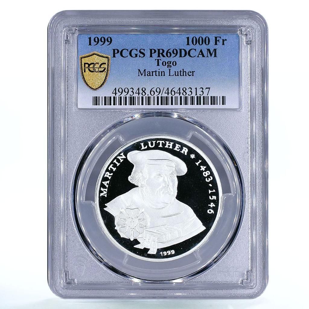 トーゴ 1000フラン 宗教 マルティン・ルター PR69 PCGS 銀貨 1999年