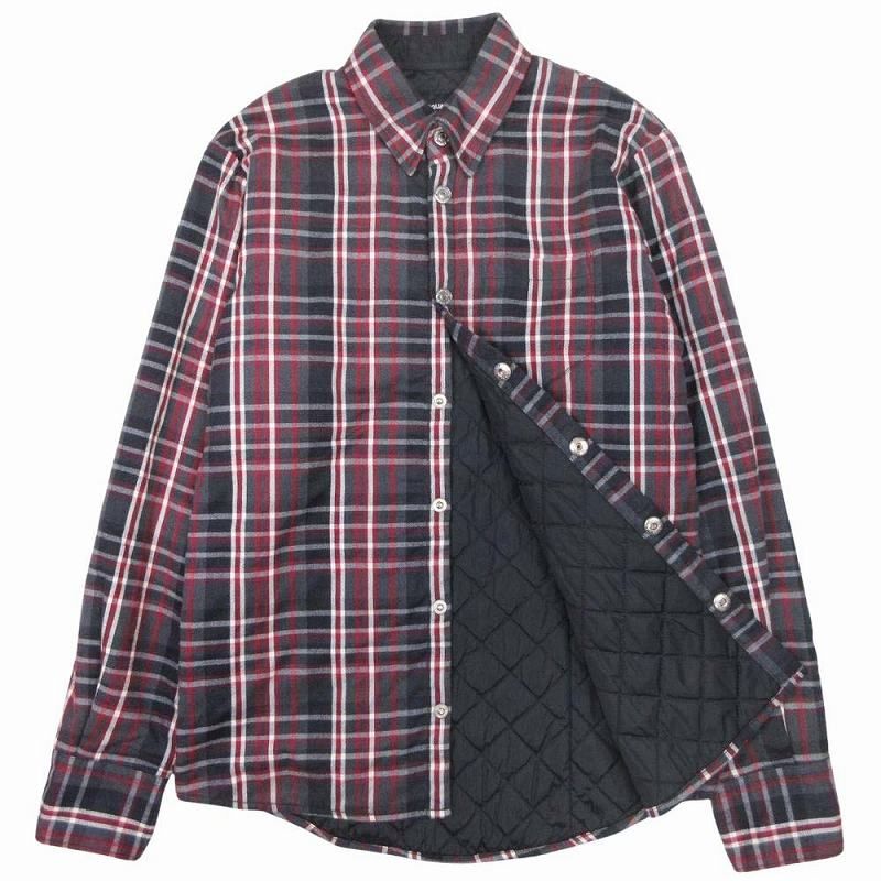 ディースクエアード 中綿入り チェック シャツジャケット ブルゾン アウター 長袖 コットン ボタンダウン サイズ44 グレー 赤 レッド メンズ
