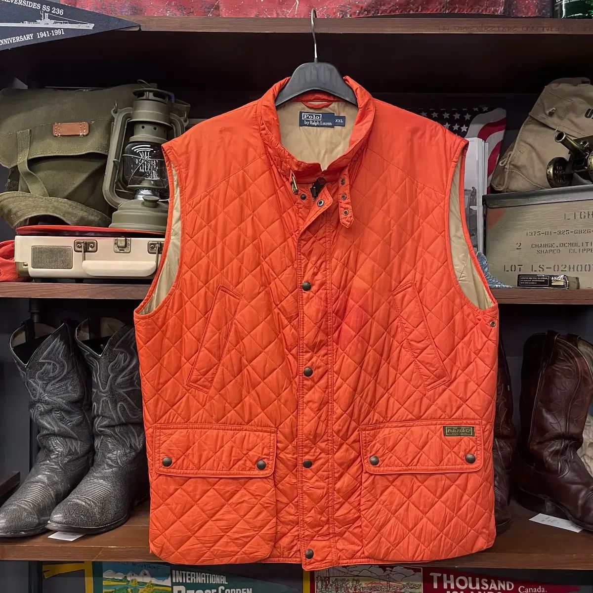 90 s ポロラルフローレン ハンティング ボタン ジップアップ キルティング ベスト ジャケット