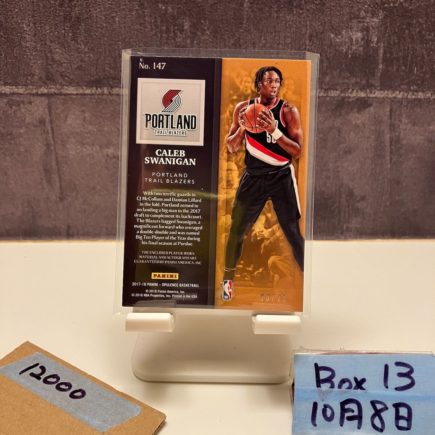 2017 Panini Opulence Caleb Swanigan 03 25 直筆サインカード Portland Trail Blazers ジャージ RC ルーキー Rookie カード