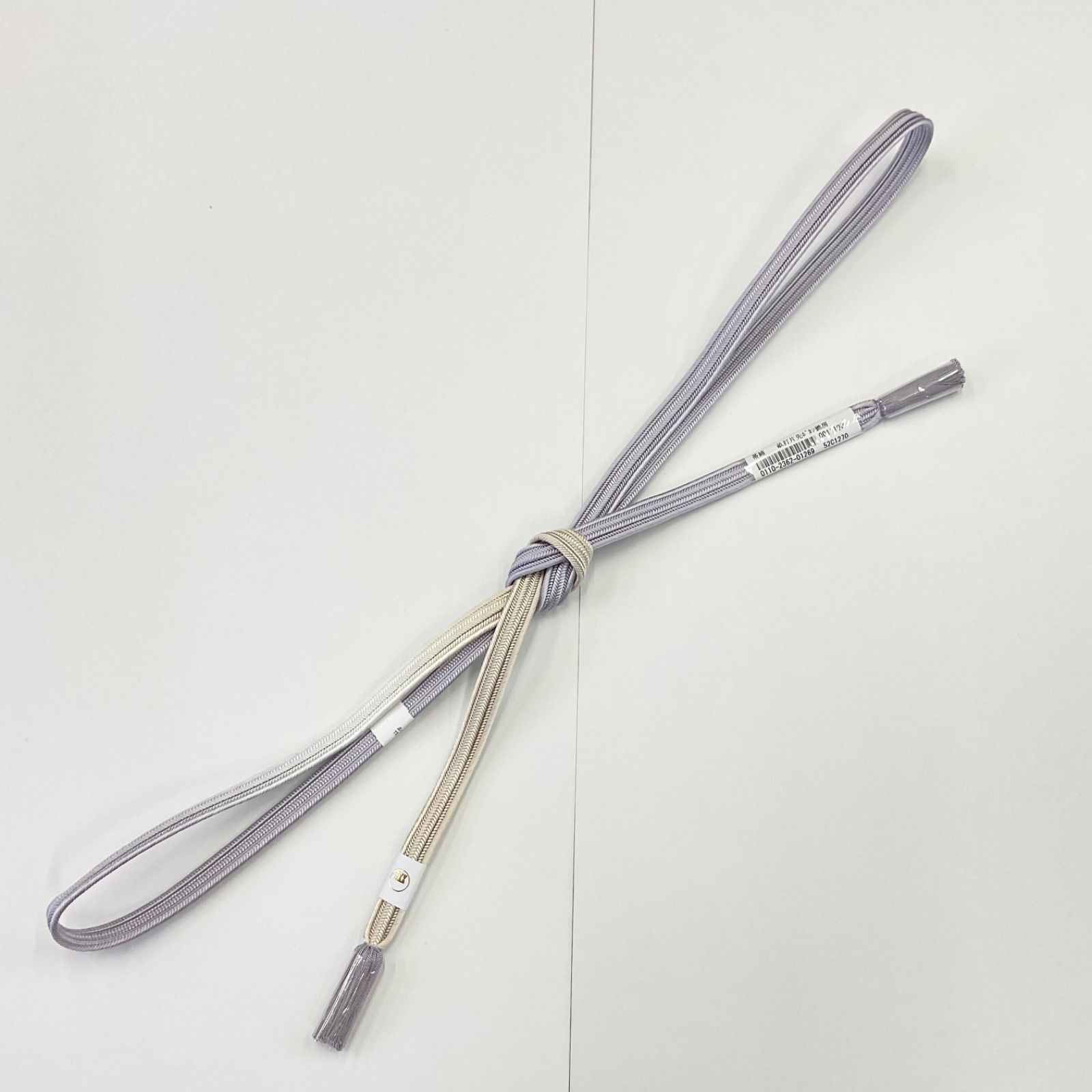  帯締め 畝打ち片ぼかし 藤色×ベージュぼかし より房 渡敬 帯締 畝打組 帯締め 帯留め 帯飾り