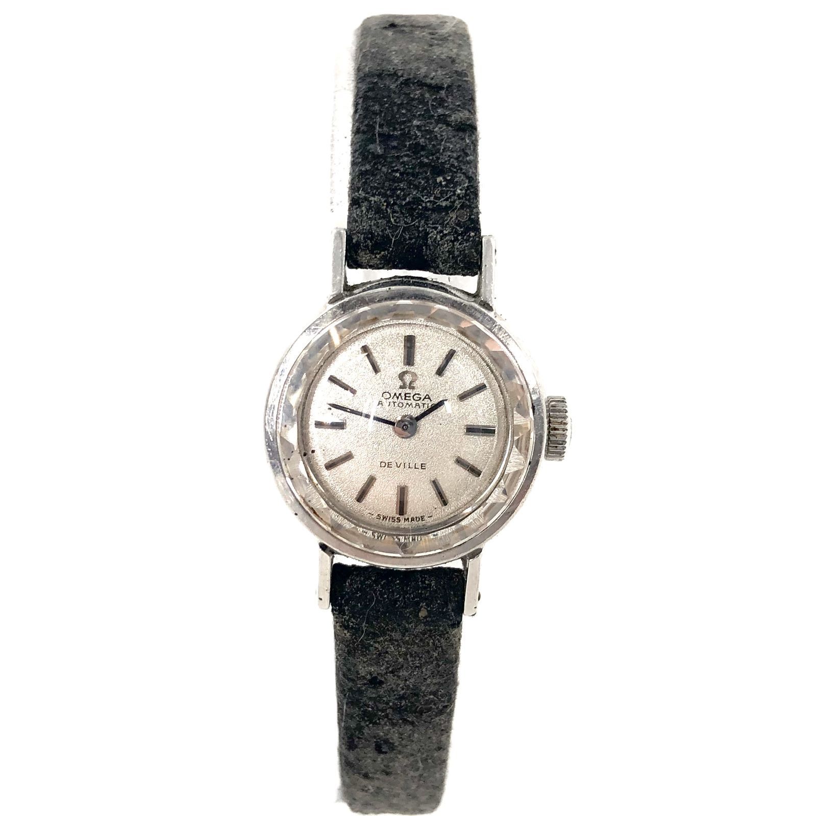 OMEGA オメガ DeVilla デヴィル AT SS×レザー シルバー文字盤 レディース腕時計 稼動品 PF-486