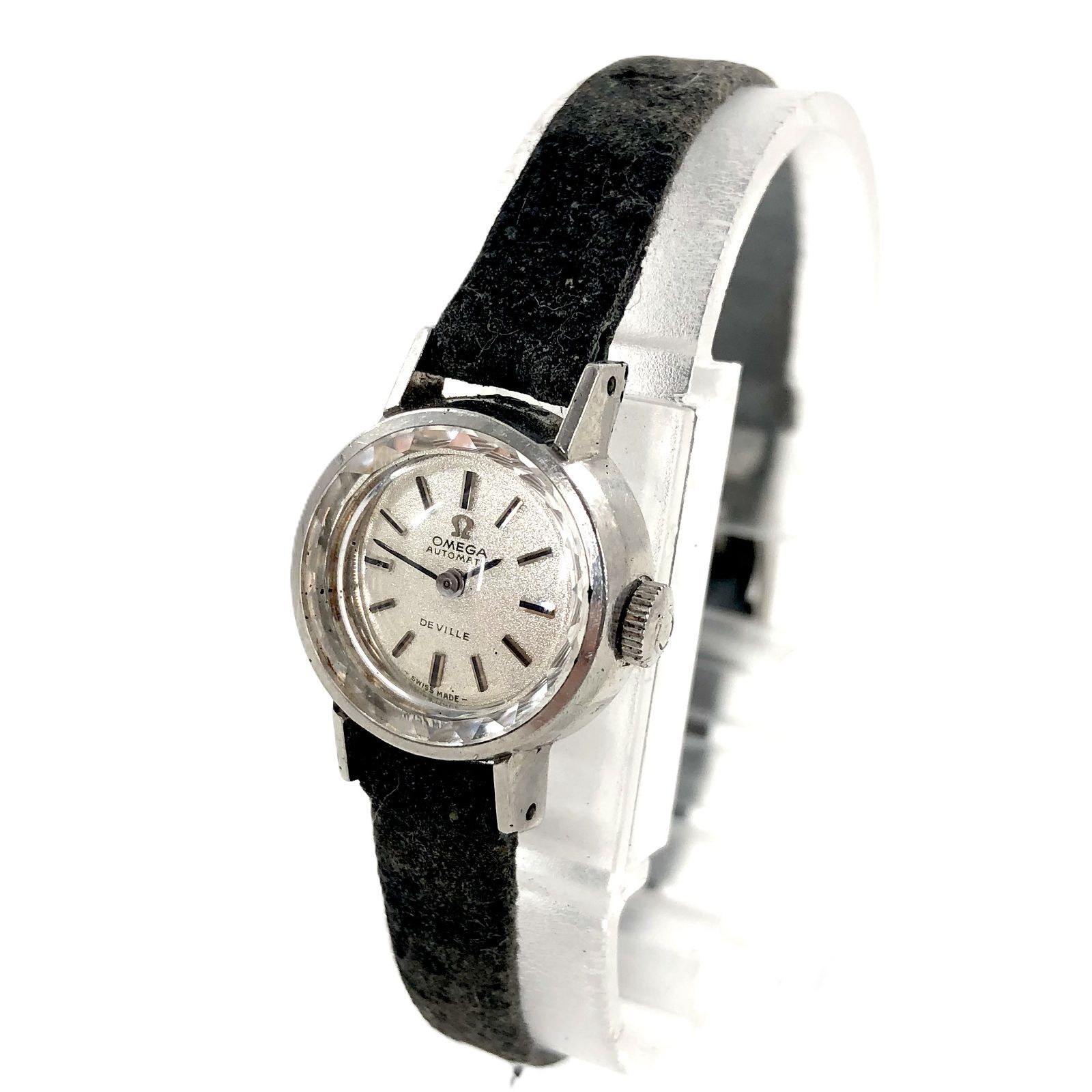 OMEGA オメガ DeVilla デヴィル AT SS×レザー シルバー文字盤 レディース腕時計 稼動品 PF-486