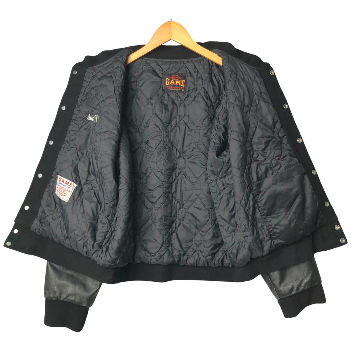 古着 90年代 GAME sportswear 星条旗柄 袖革ウールボタンスタジャン 