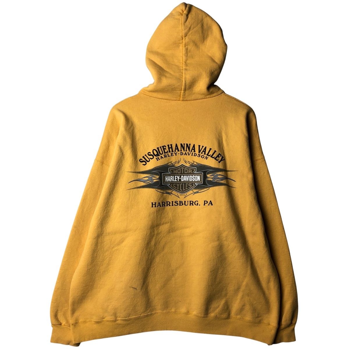 HARLEYDAVIDSONハーレースウェットパーカーラグランマスタードイエロー 古着 00年代 ハーレーダビッドソン Harley-Davidson アドバタイジング