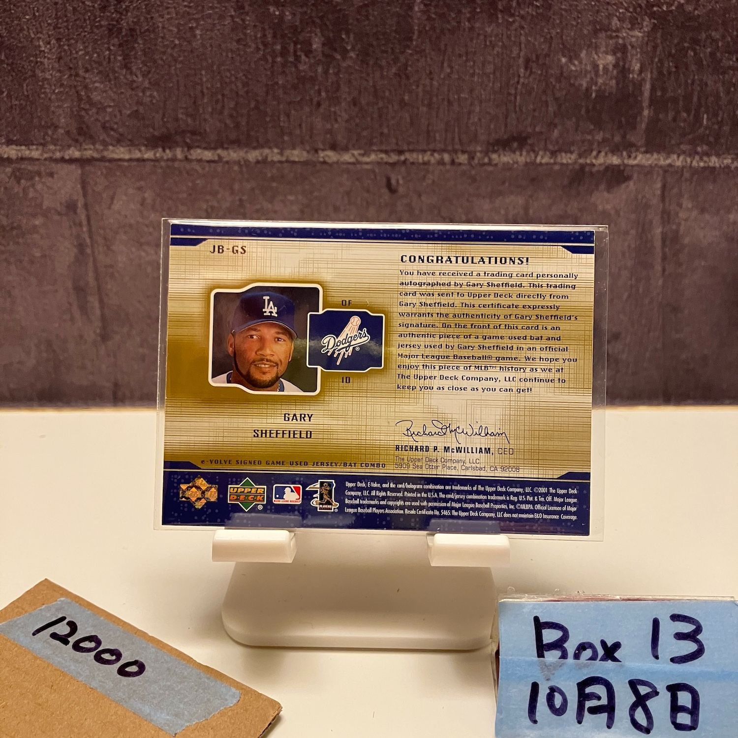 2003 Upper Deck Gary Sheffield 直筆サインカード Los Angeles Dodgers ジャージ バット カード