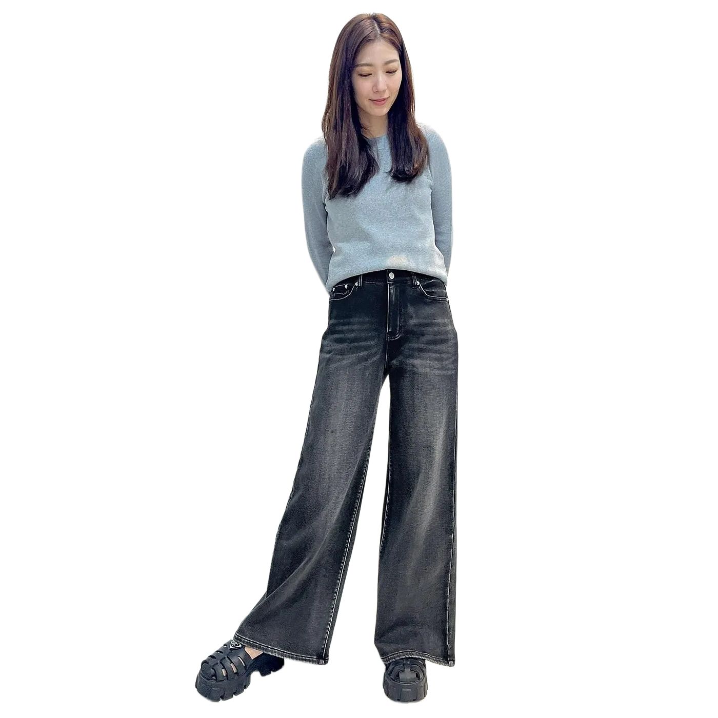 【INDIMARK】レディース デニム ワイド 裏起毛 カットデニム グレー ストレッチ おしゃれ ブランド かわいい WKH005【お取り寄せ】 INDIMARK ジーンズ 裏起毛 ワイドデニム カットデニム グレー