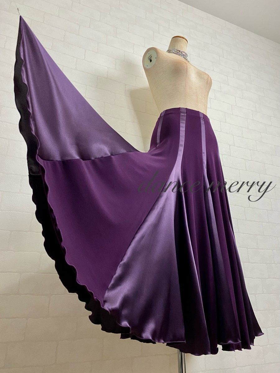 MERRY 社交ダンス サテン スカート 紫 レッスン パーティ ステージ 1169