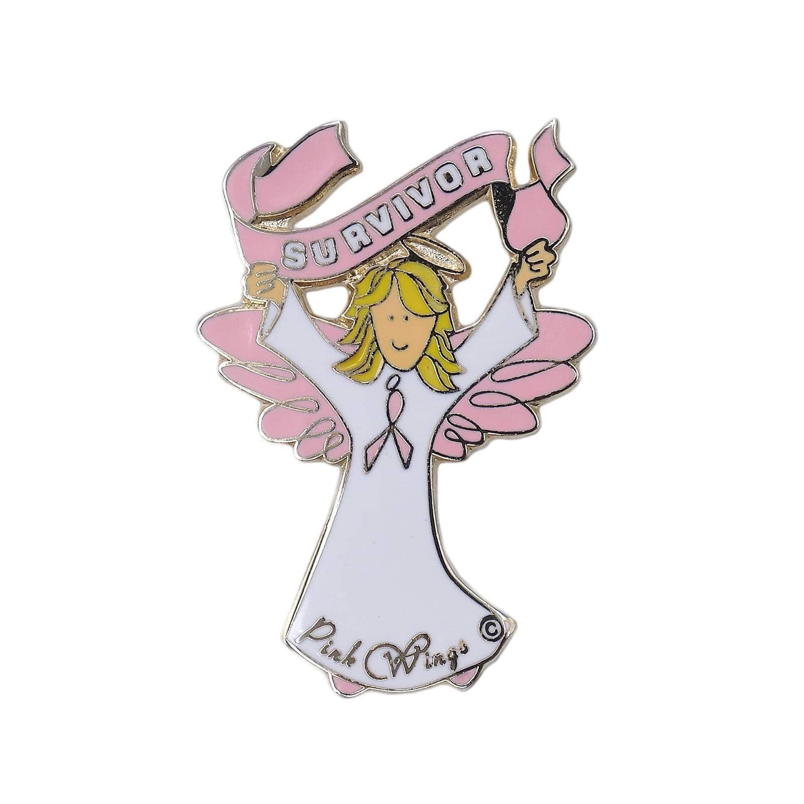 Pink Wings ピンクリボン エンジェル ピンズ SURVIVOR ピンバッチ