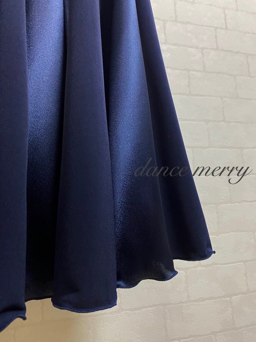 新品 社交ダンス サテン スカート 紺 ネイビー レッスン パーティ