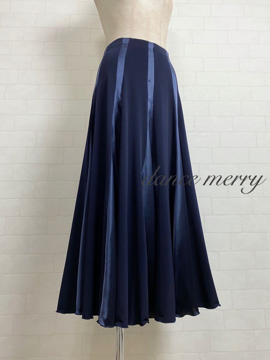新品 社交ダンス サテン スカート 紺 ネイビー レッスン パーティ