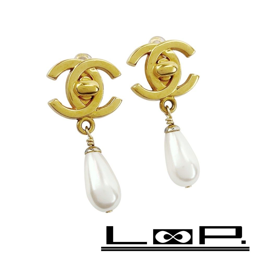ヴィンテージ シャネル ココ ターンロック イヤリング ゴールド フェイクパール GP 96A 483400 10