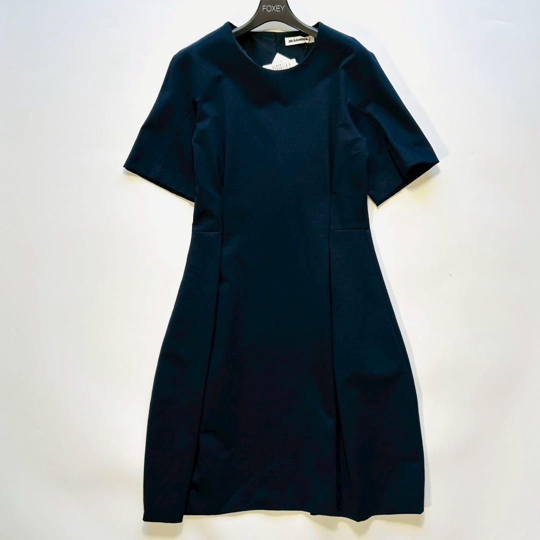 JIL SANDER ジルサンダー タックブラウスワンピース ロングワンピース タックワンピース フォーマルワンピース ラグラン ネイビー Mサイズ