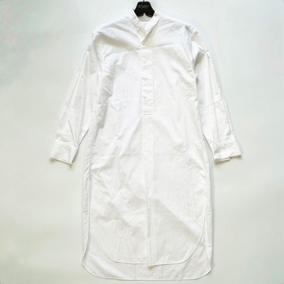 美品 ロエフ 3,4万「トーマスメイソン」シャツワンピース LOEFF ホワイト 美品 LOEFF ロエフ スリーピングシャツ ワンピース バンドカラー