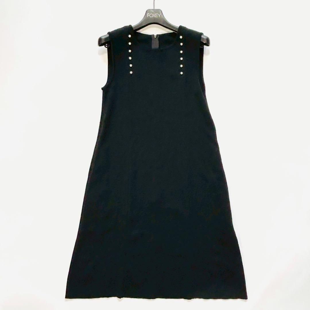 美品 FOXEY フォクシー ニットワンピース パール 膝丈 ノースリーブ