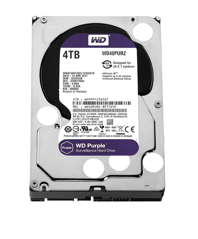 整備済み品 Western Digital 4 TB WD Purple 監視システム用 3.5インチ 内蔵HDD